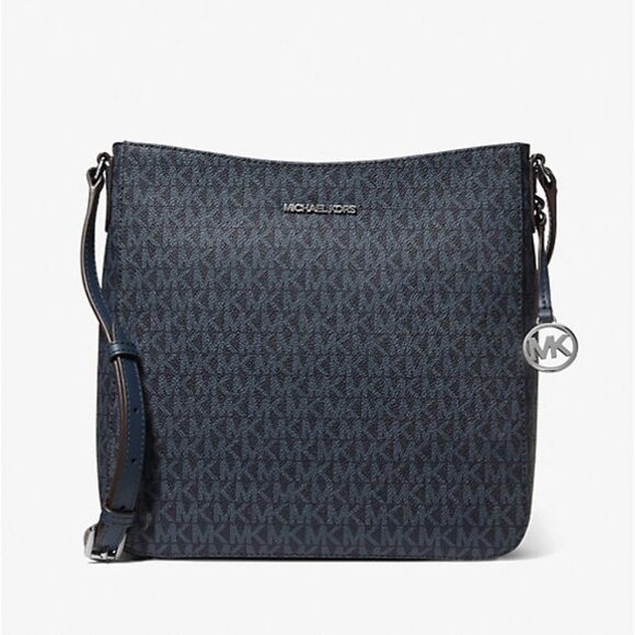 NWT - Michael Kors Outlet Jet Set Travel Large Logo Messenger Bag - Black/Silver - Picture 1 of 10